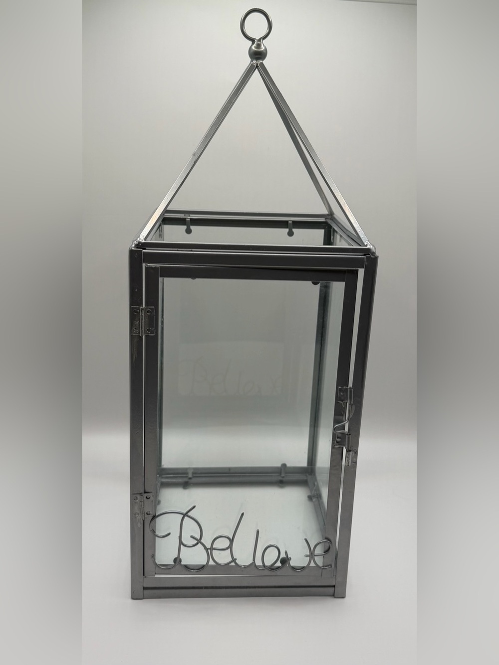 Metal and Glass Hanging Lantern - Silver